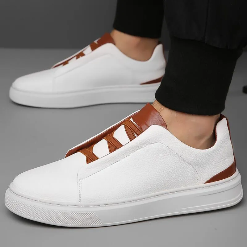 Italian Genuine Leather Men's Shoes New White Casual Shoes Non-Slip Outdoor Comfortable Men Sneaker Sport Tennis Designer Shoes A3