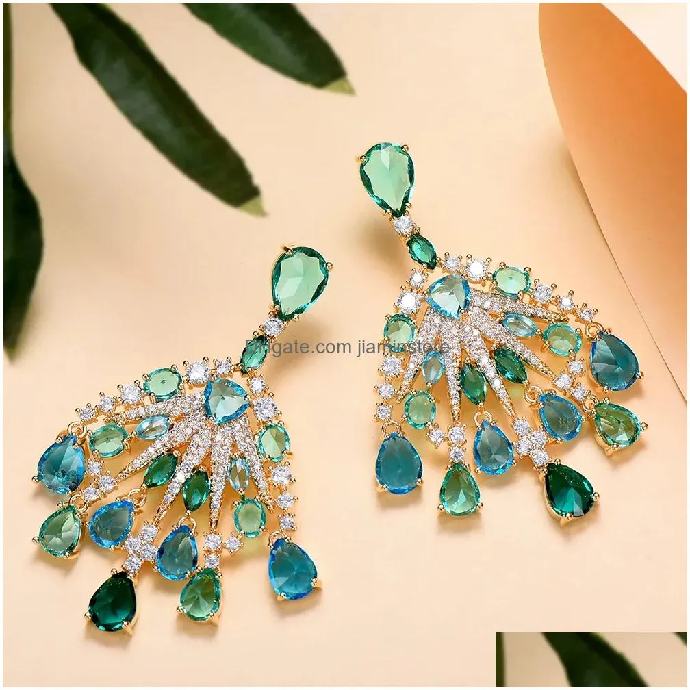 Earrings GODKI Multicolor New Waterdrop Dangle Earring For Women Wedding Cubic Zirconia Dubai Bridal Earring Costume Jewelry Summer