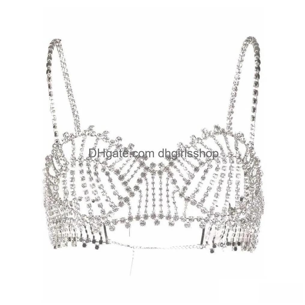 other fashion women lingerie crystal hollow out chest chain body chain bra harness lingerie sexy festival clothing outfit 221008