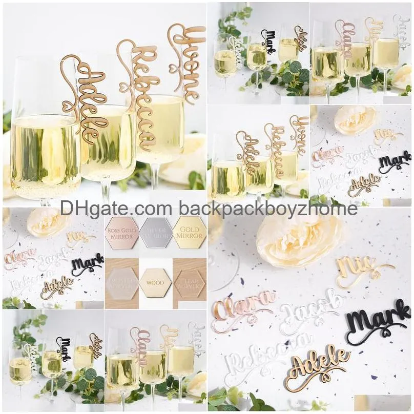 other event party supplies 20pcs personalized drink glass place cards name tags wedding natural wood custom wedding champagne escort card
