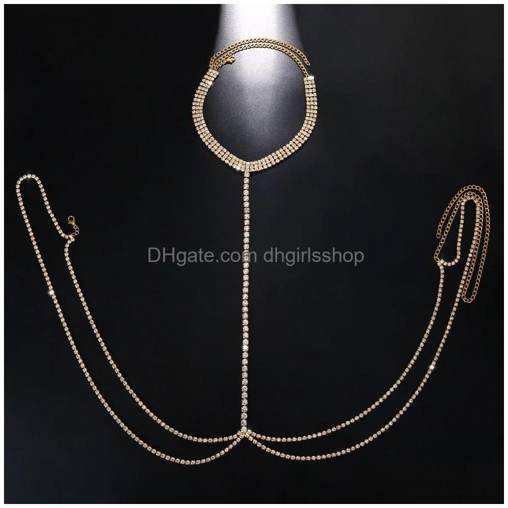 other fashion multi layer belly waist chain with neck crystal body chain kpop necklace choker for women festival clothing accessories