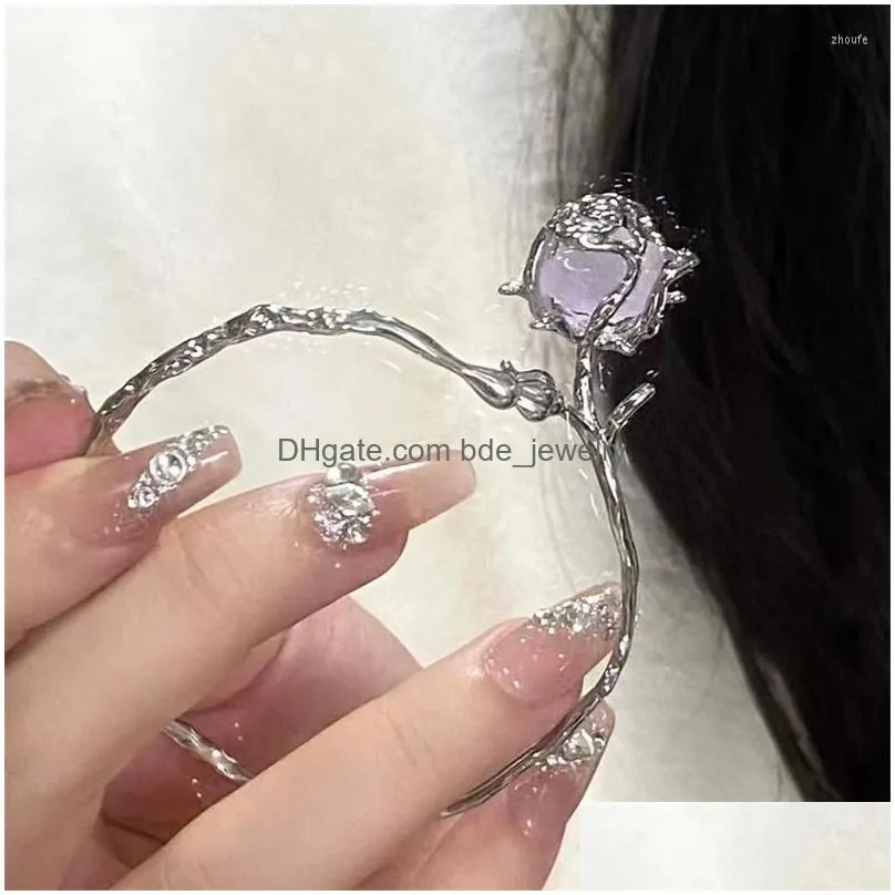 bangle exquisite rose flower thorns open bracelet for women silver color kitten climbing bracelets aesthetics minimalist jewelry