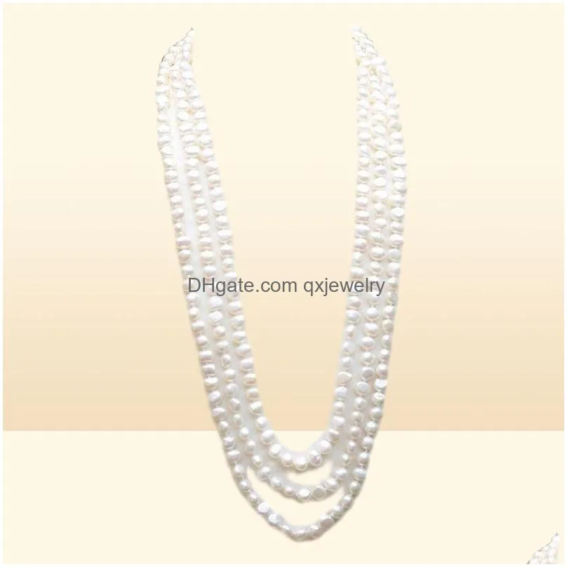 Handmade long 200cm natural 78mm white baroque freshwater pearl necklace sweater chain222s6382252