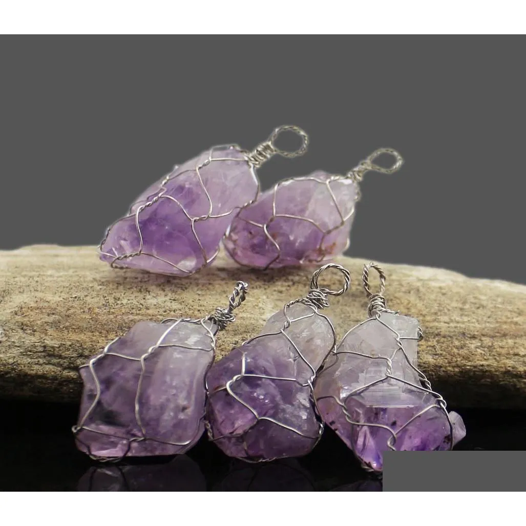 Hand Woven White Copper Wrapping Amethyst Crystal Cluster Reiki Jewelry Natural Crystal Prototype Stone Fashion Charm Women`s