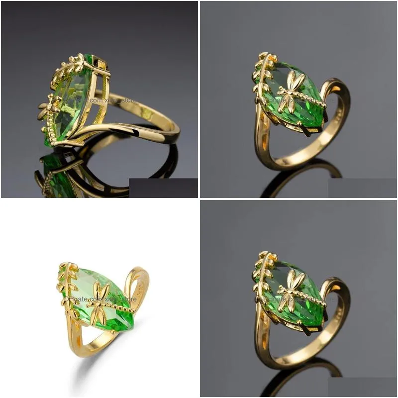 Cluster Rings Trendy 925 Sier Jewelry Dragonfly Shape Emerald Gemstone Finger Ring Ornament For Women Wedding Promise Party Drop Deli Dhj8D