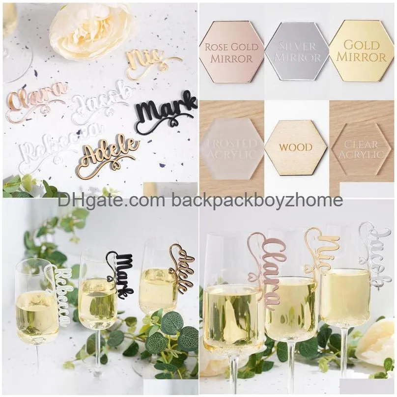 other event party supplies 20pcs personalized drink glass place cards name tags wedding natural wood custom wedding champagne escort card