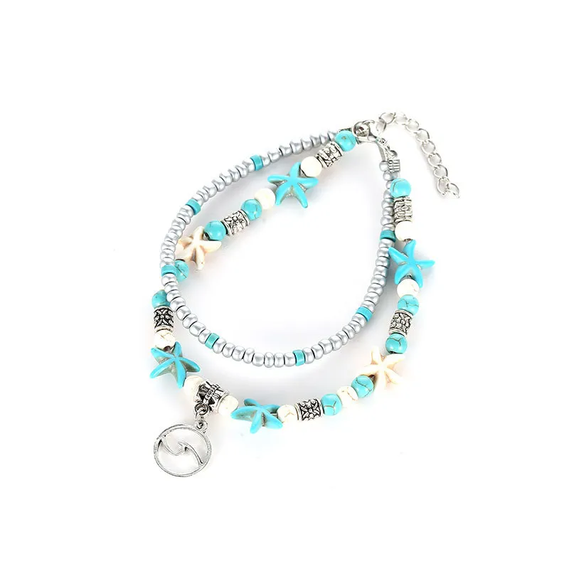 Anklets 6 Styles Bohemian Turquoise Women Beach Foot Chains Cross Tree Turtles Conch Fatimas Hand Anklet For Ladies Fashion Jewelry D Dhklq