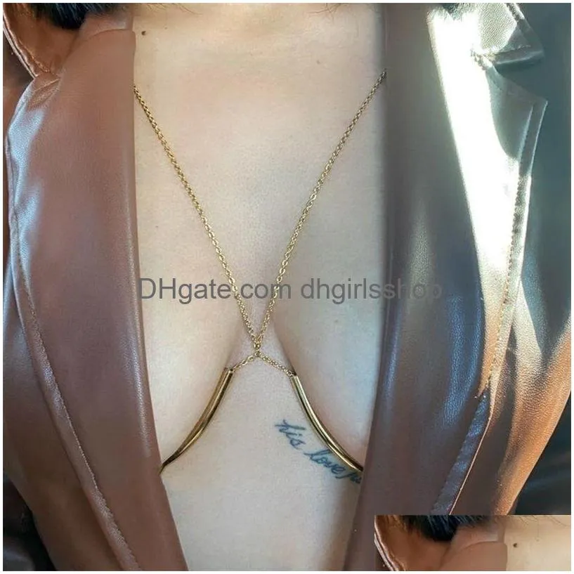 other trendy metal body chain for women summer beach kpop sexy bikini chest chain harness chain jewelry charm body necklace festival