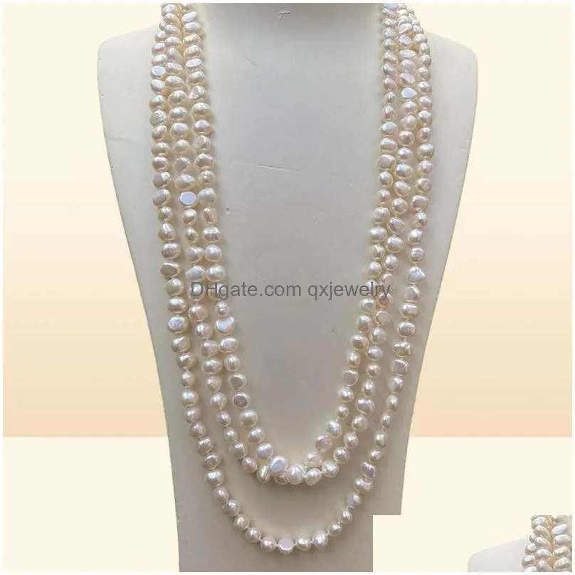 Handmade long 200cm natural 78mm white baroque freshwater pearl necklace sweater chain222s6382252