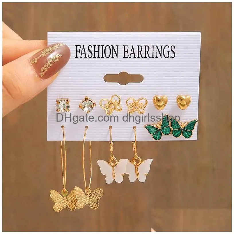 stud 17km vintage pearl earrings set metal gold color dangle heart butterfly hoop geometric fashion jewelry trendy 230710