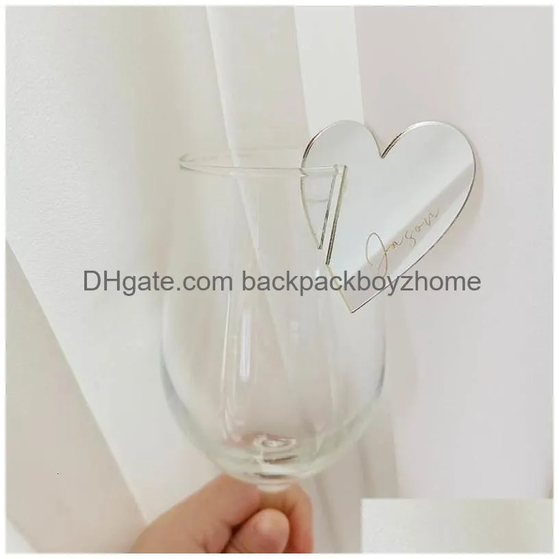 other event party supplies personalized mirror acrylic heart drink stirrer place setting custom names engraved place card acrylic place cards