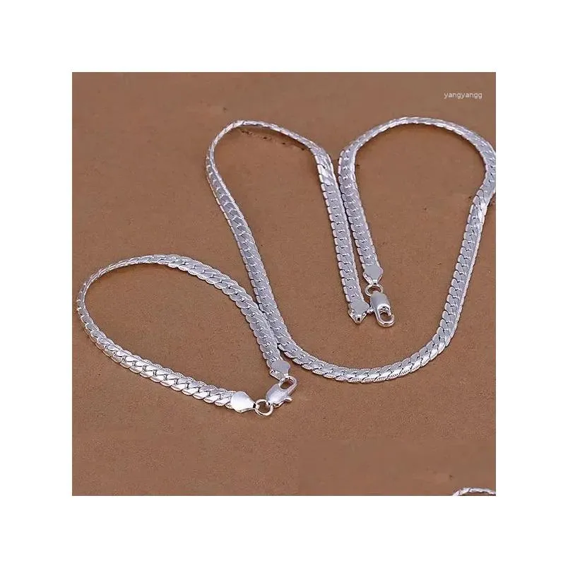 necklace earrings set engagement s085 fine silver plated wholesale for woman man charm elegant gorgeous design fashion 5mm flat