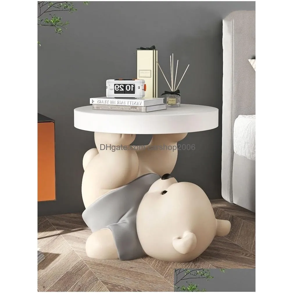 unique nordic bear statue side table for living room decor - multifunctional coffee sofa corner bedside cupboard with vigorous design