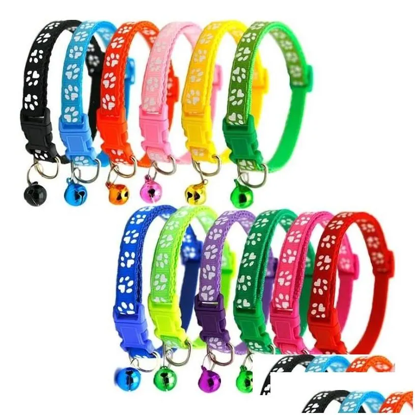 dog collars leashes puppy cat collar breakaway adjustable cats with bell bling paw charms pet decor supplies 12styles lxl473-a dro