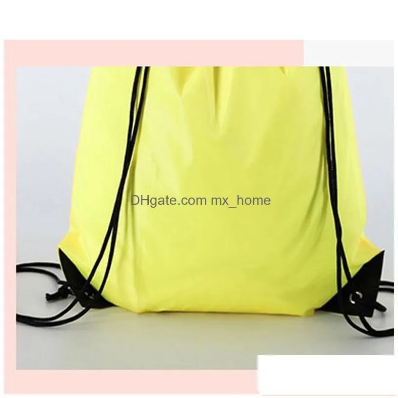 Storage Bags Creative Portable Dstring Backpacks Solid Color Sports Fashion String Folding D210 Polyester Handle Drop Delivery Home Dhbop