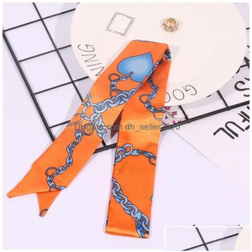 Scarves Fashion Mtifunction Print Scarf For Handbags Handle 17 Colors Head Wrap Scarfs Ribbon Womens Turban Triangle Headband Silk D Dhfoz