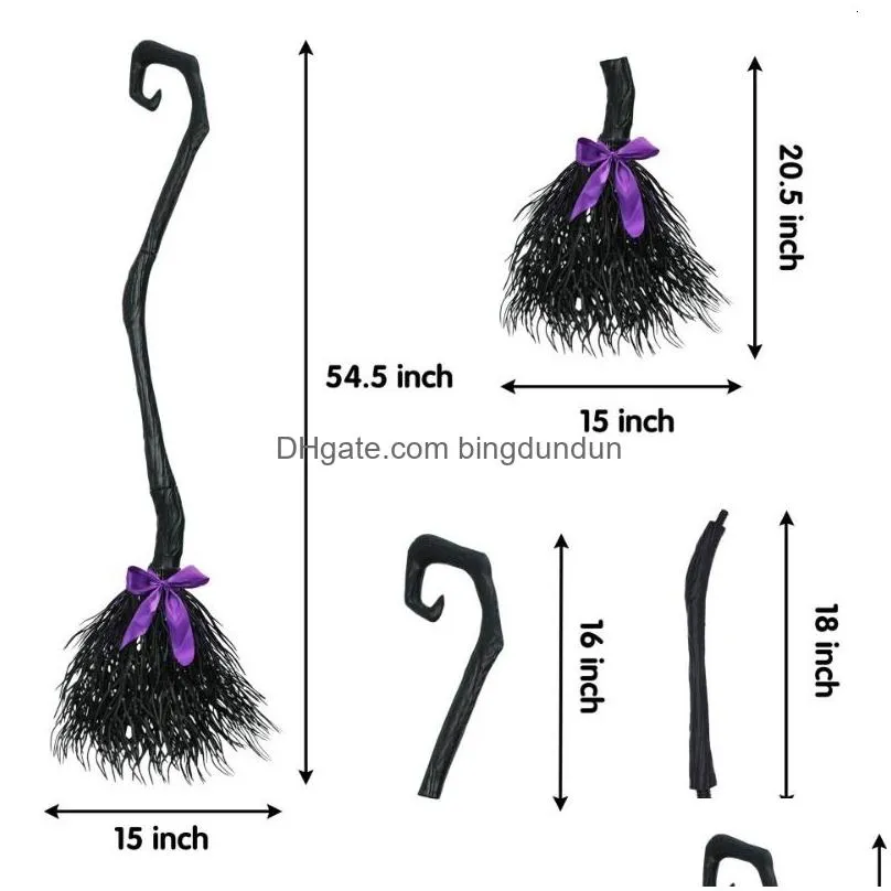 Other Event Party Supplies Halloween Witch Broom with Colorful Ribbon Children Flying Broomstick Props Masquerade Accessories Halloween Decor