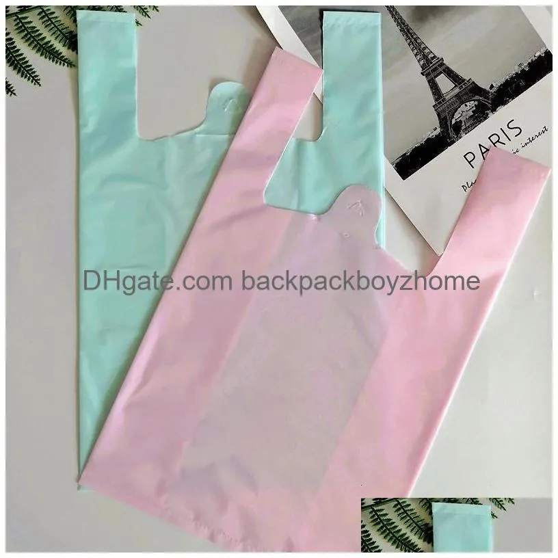 other disposable plastic products 50pcs pink thicken vest plastic bag green large size clothes gift baking dessert cake food takeaway packaging party bags