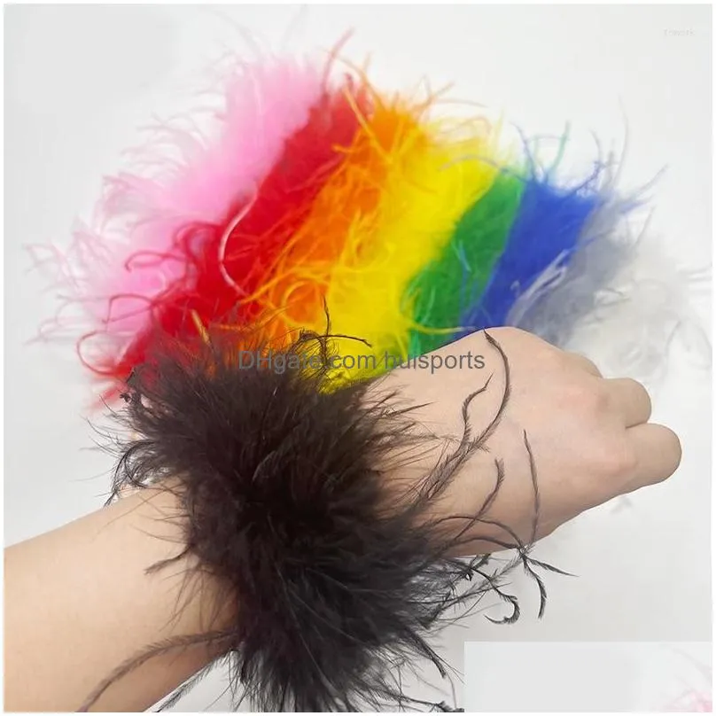 knee pads women feather bracelet cuffs wrap cuff snap ostrich hoop hair ring slap wristband fluffy sleeve arm warmer
