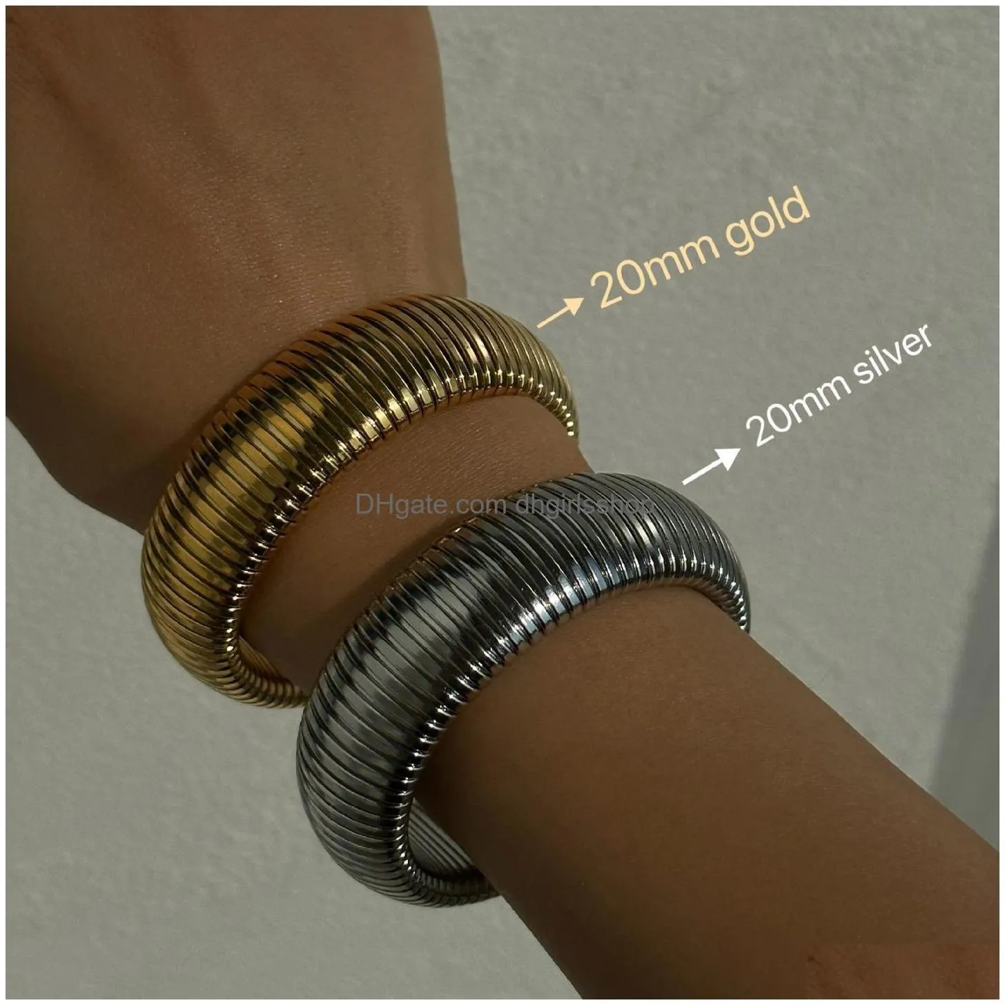 bangle 18k gold plated steel bracelet vintage elastic gypsy polishing for women girls fashion aesthetic jewelry 230710