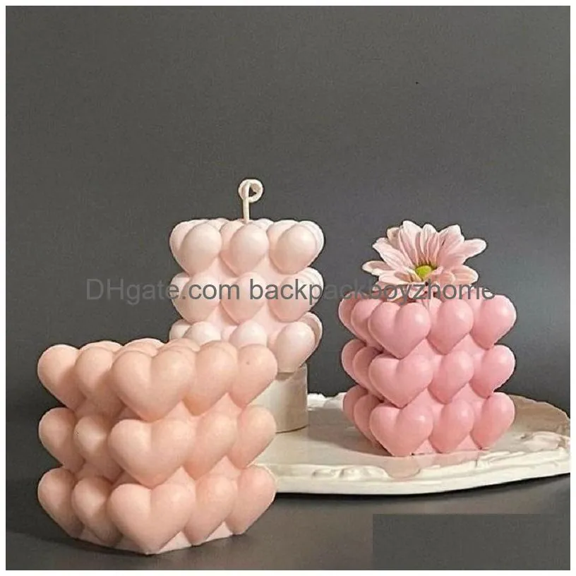 candles 3d love heart candle silicone mould diy aromatherapy art candle making gypsum soap mold diy square bubble dessert supplies