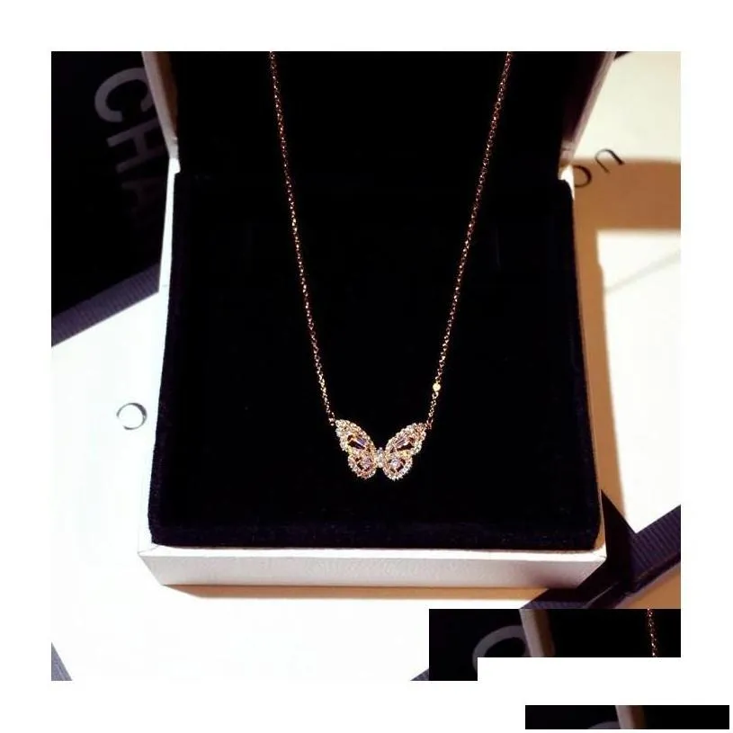 pendant necklaces sparkly crystal butterfly shape sterling sier cute unique for women wedding bridal drop delivery jewelry pendants
