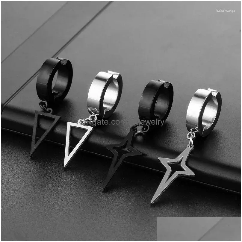 Backs Earrings 1Pcs Unisex Stainless Steel Punk Man Black Clip On Geometry Triangle Star Pendant Dangle Women Gothic Jewelry