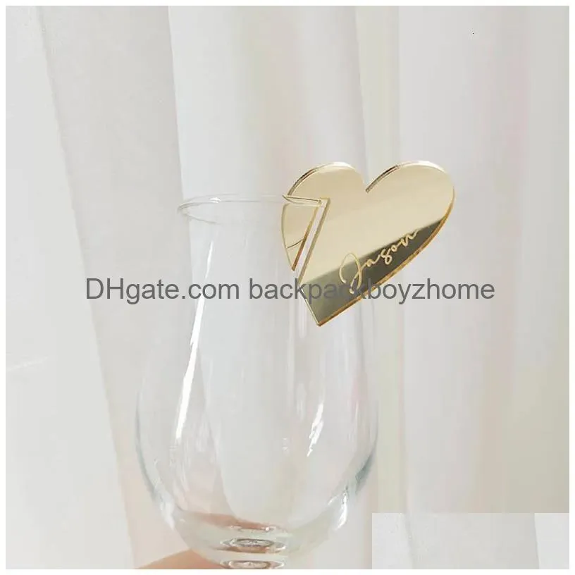 other event party supplies personalized mirror acrylic heart drink stirrer place setting custom names engraved place card acrylic place cards