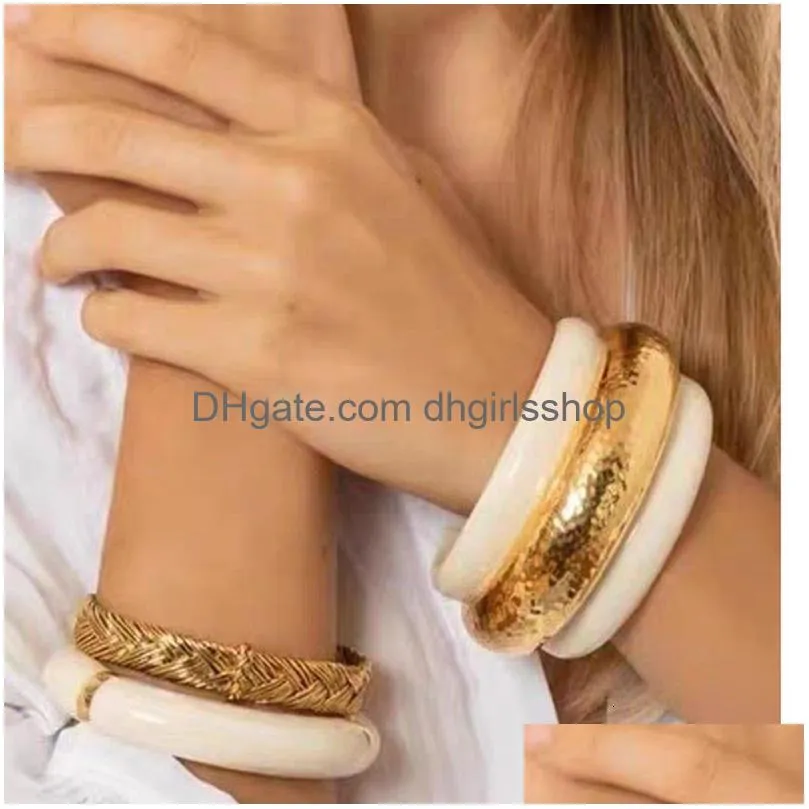 bangle black white enamel wide open cuff bangles for women chunky bold statement jewelry designer unique cool 230710