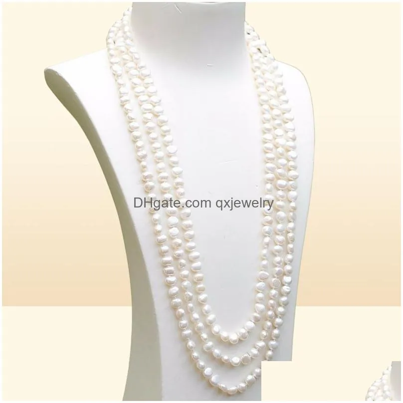 Handmade long 200cm natural 78mm white baroque freshwater pearl necklace sweater chain222s6382252