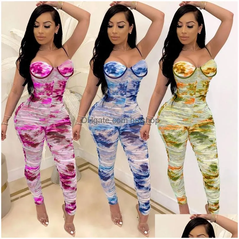 Womens Jumpsuits Rompers Print Sexy Jumpsuit Women Clothes Party Long Pants Mesh Bodycon Bandage For Summer Overalls Club Outfits16 Dhiob