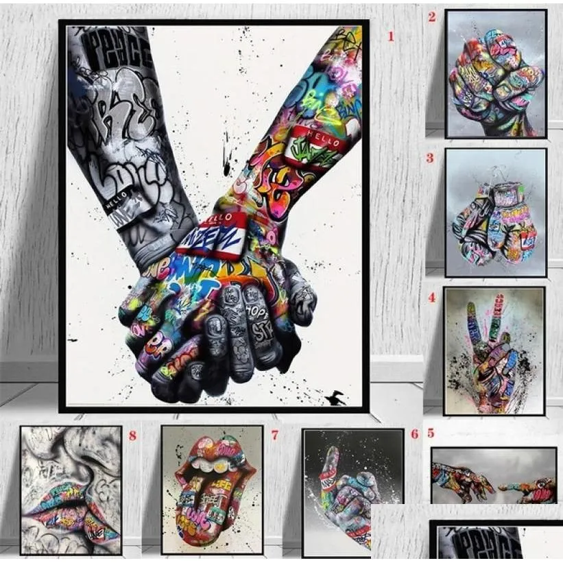 2021 Street Graffiti Art Canvas Painting Lover Hands Art Wall Posters and Prints Inspiration Artwork Picture for Living Room