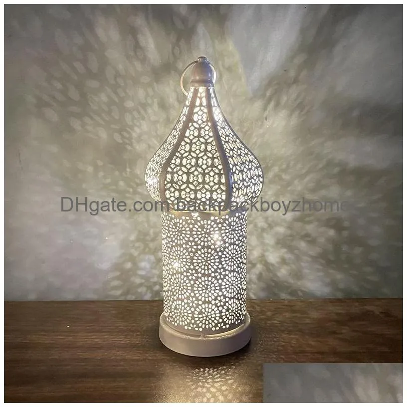 decorative objects figurines white hollow-out led wind moroccan style decoration iron lantern home bedroom living room atmosphere surrounding lamp