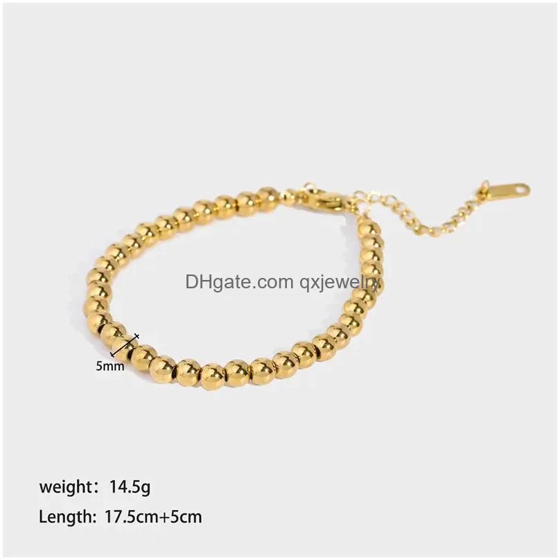 Strand 18k Gold Plated Stainless Steel For Women Small Beads Bracelet Hand Jewelry Gift