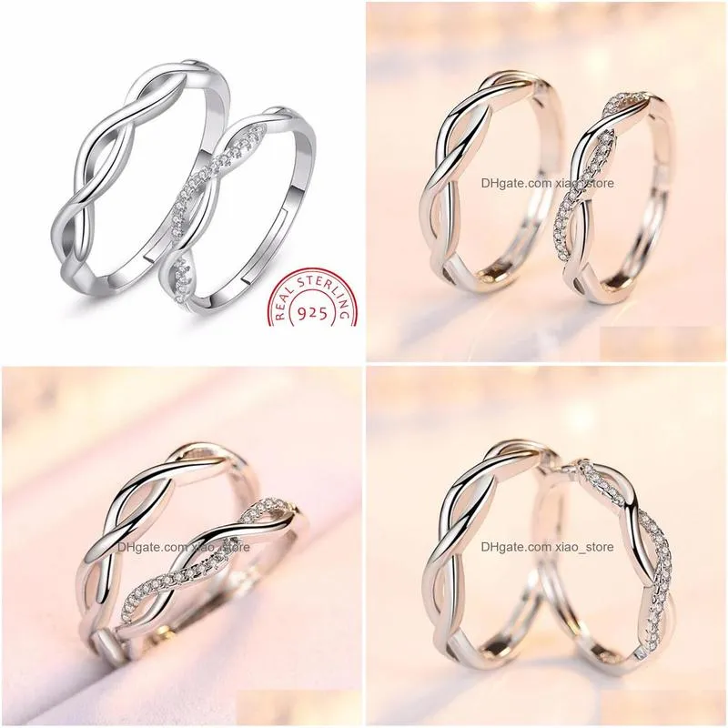 Cluster Rings Sterling Sier Couple Wedding Wave Zirconia Love Opening For Men Women Anillos Bague Gift S-R164Cluster Drop Delivery J Dhswr