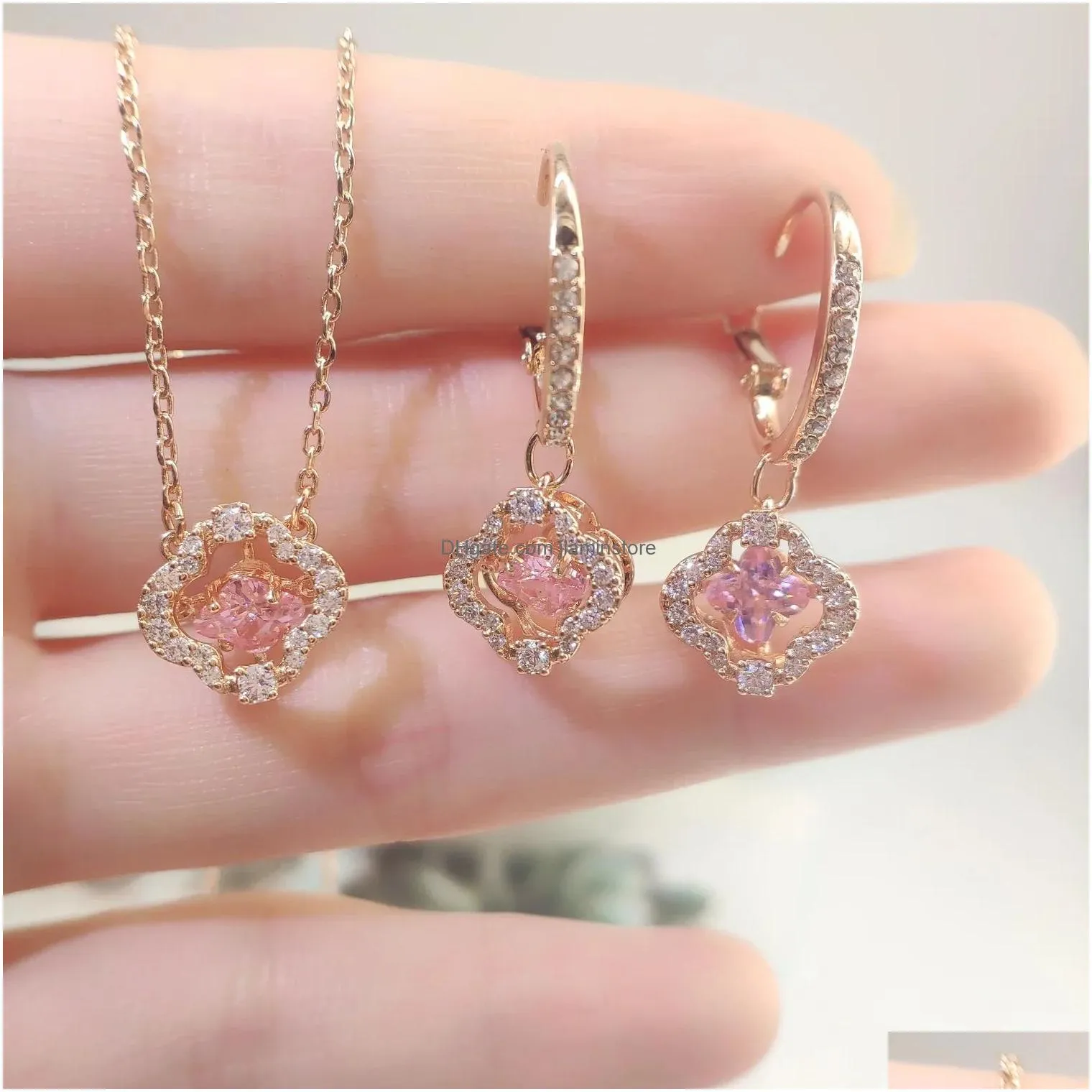 Necklace Original 2024 Sparkling Dance Crystal Charms Zircon Stone Necklace Earrings Bracelet Ring for Women Jewelry Gift With Logo