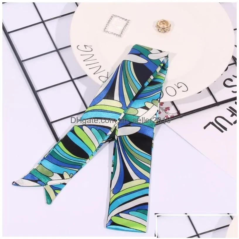 Scarves Fashion Mtifunction Print Scarf For Handbags Handle 17 Colors Head Wrap Scarfs Ribbon Womens Turban Triangle Headband Silk D Dhfoz