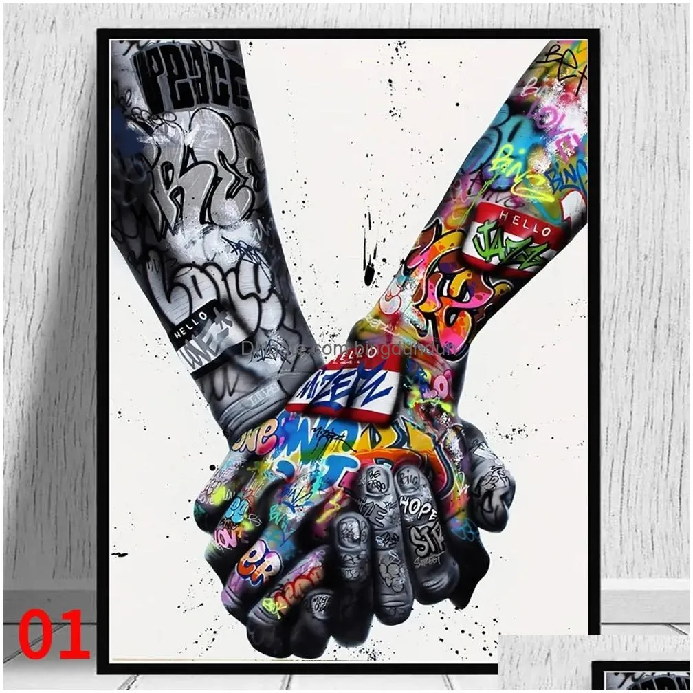2021 Street Graffiti Art Canvas Painting Lover Hands Art Wall Posters and Prints Inspiration Artwork Picture for Living Room