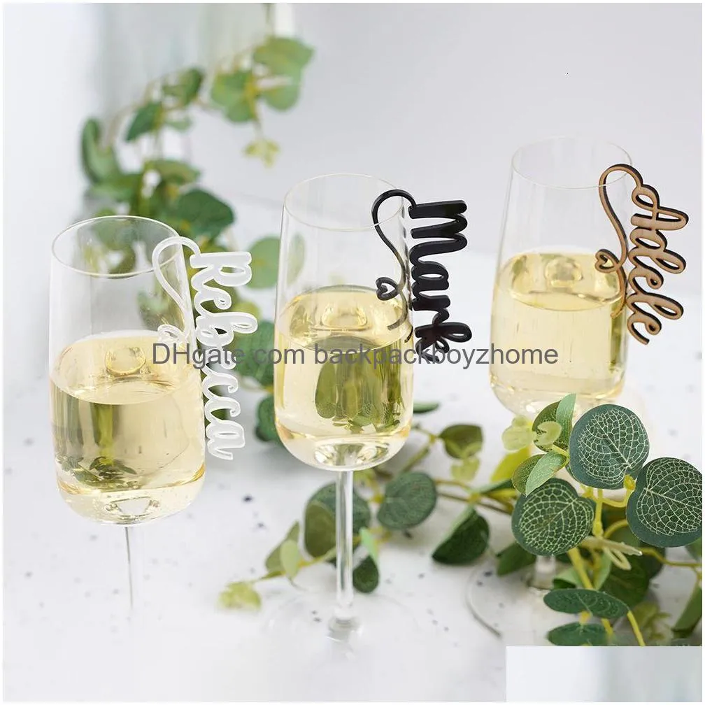 other event party supplies 20pcs personalized drink glass place cards name tags wedding natural wood custom wedding champagne escort card