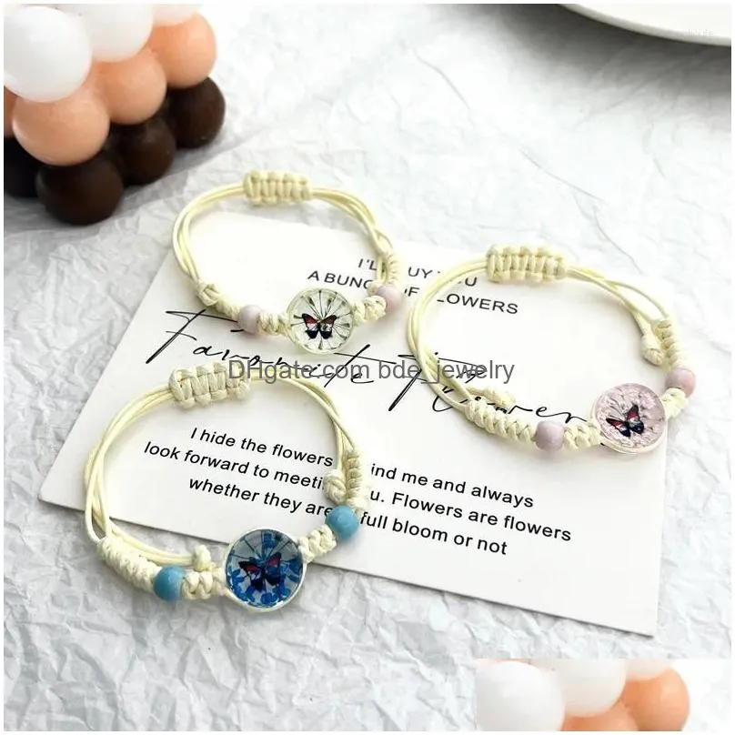 charm bracelets exquisite handwoven bracelet glass ball filled natural dried flowers butterfly bohemian colorful ethnic style women