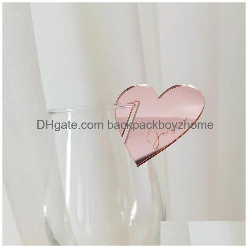 other event party supplies personalized mirror acrylic heart drink stirrer place setting custom names engraved place card acrylic place cards