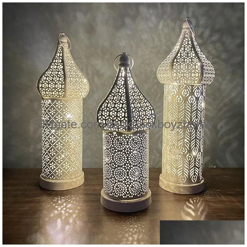 decorative objects figurines white hollow-out led wind moroccan style decoration iron lantern home bedroom living room atmosphere surrounding lamp