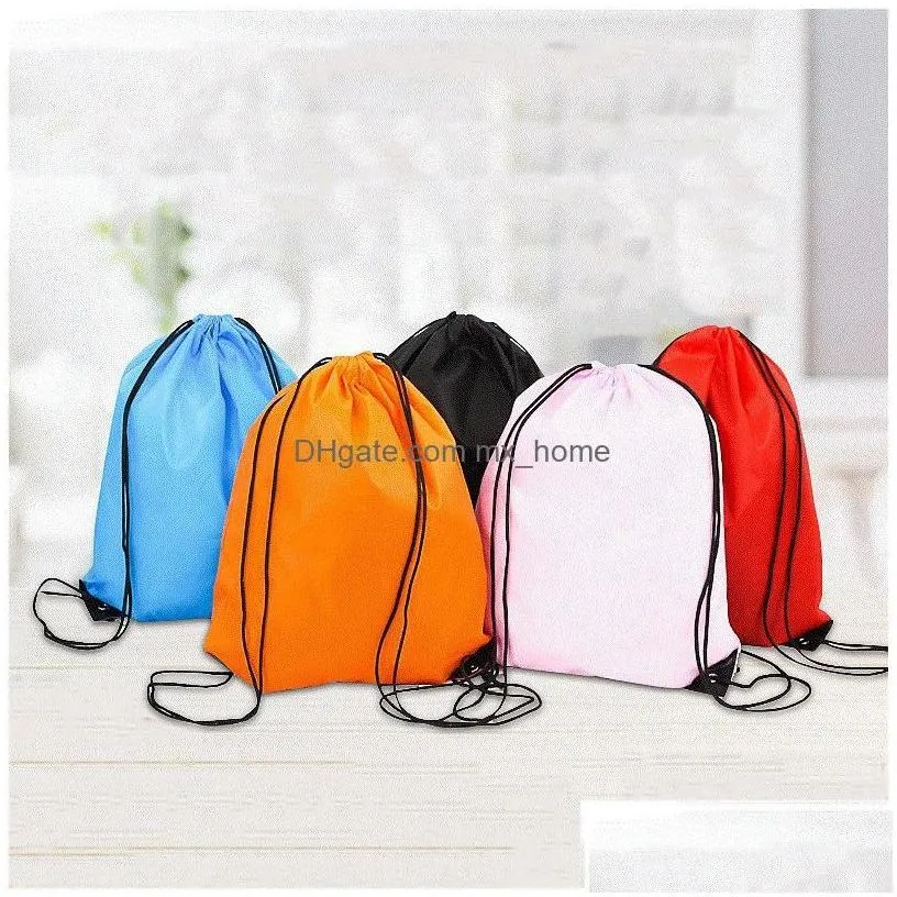 Storage Bags Creative Portable Dstring Backpacks Solid Color Sports Fashion String Folding D210 Polyester Handle Drop Delivery Home Dhsg6