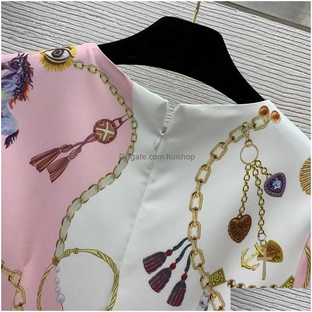 Street Style Dresses 2022 Autumn O Neck Short Sleeve Beading Fashion Milan Runway Dress Designer Brand Same Women039S8405524 Drop De Dhf6V