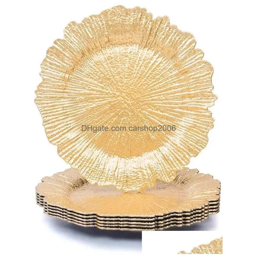 dishes plates 6pcs gold round 13 plastic  plates plate chargers for party dinner wedding elegant decor place setting 6 