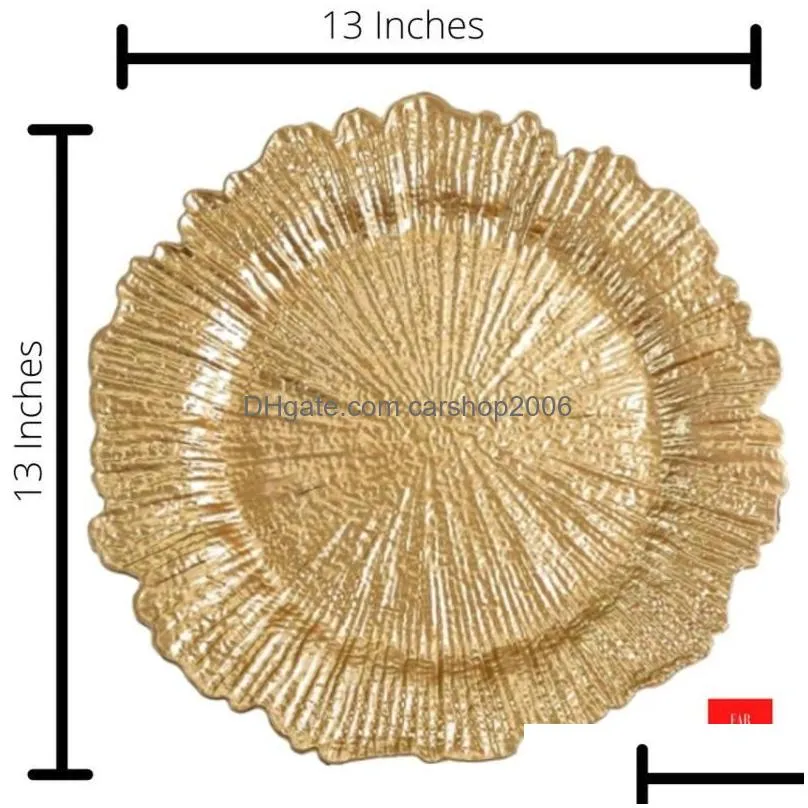 dishes plates 6pcs gold round 13 plastic  plates plate chargers for party dinner wedding elegant decor place setting 6 