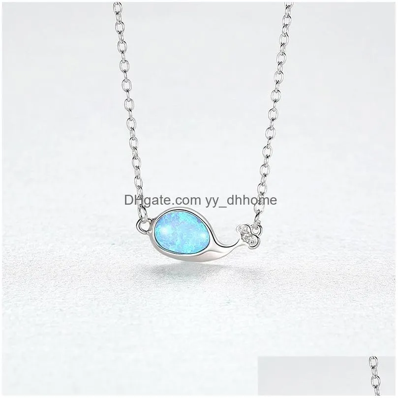 little whale pendant necklace s925 silver set opal exquisite necklace european and american trendy women collar chain high end jewelry valentines day gift