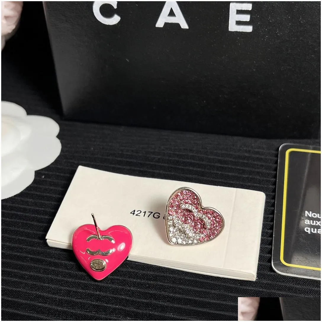 boutique heart stud diamond earrings cute style charming womens jewelry classic original designer brand stud earrings with box