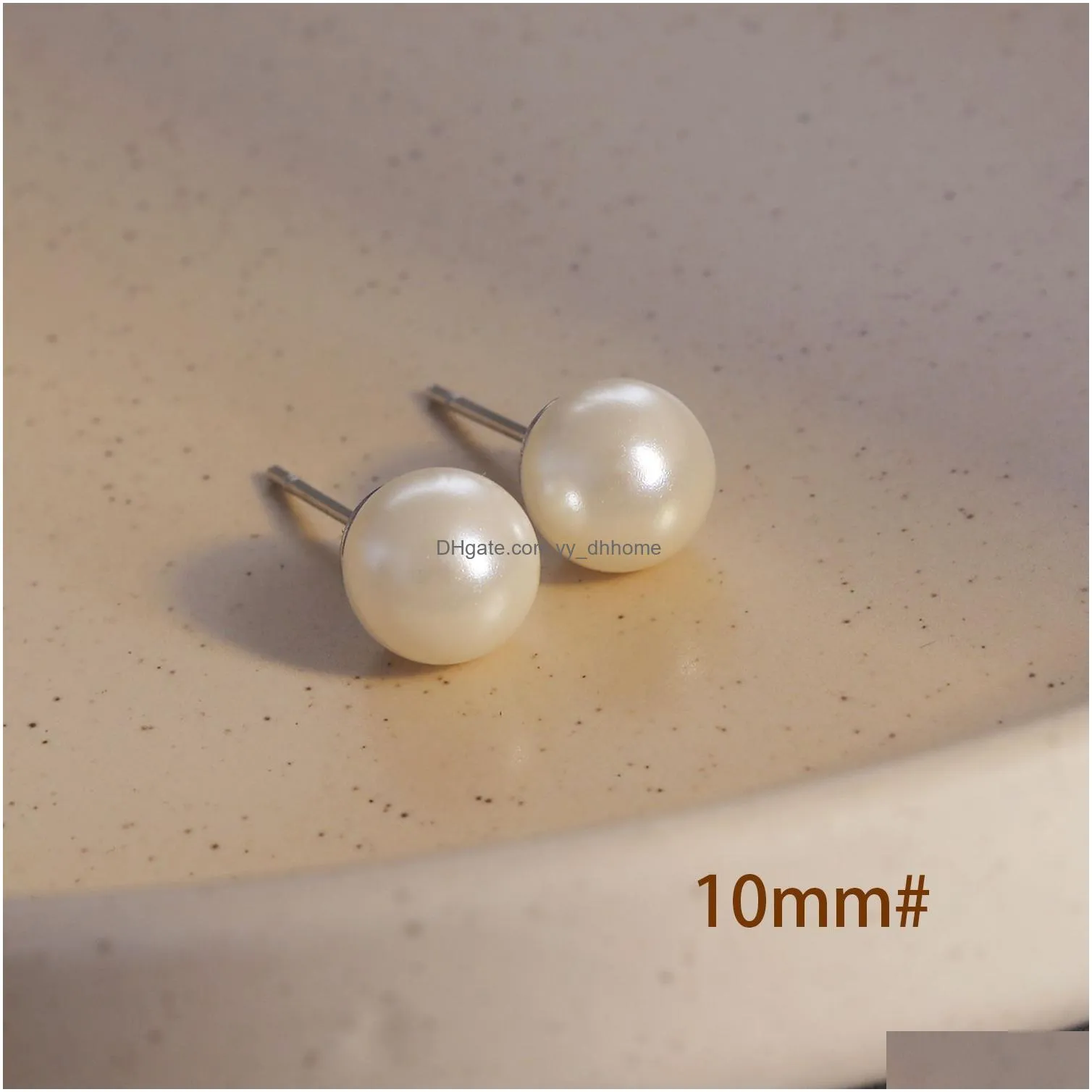 minimalist stud earrings s925 silver needle 8mm 10mm 12mm 14mm imitation pearl earrings korean style earrings women wedding party jewelry valentines day gift