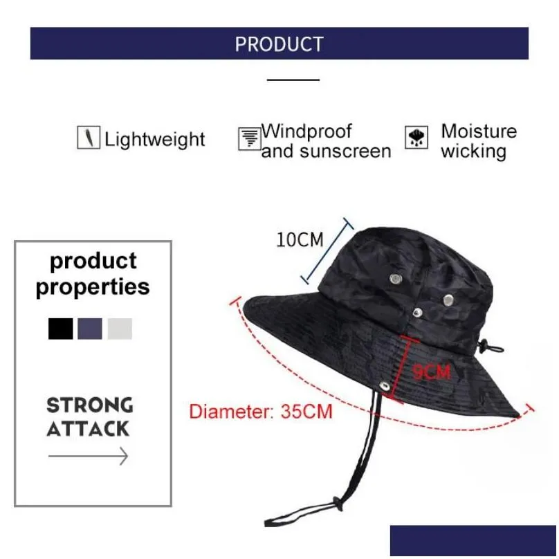 Outdoor Hats Fashion Bucket Hat Hiking Hunting St Cap Wide Brim Fisherman Waterproof Sun Uv Protection F Drop Delivery Sports Outdoors Dh7Hw